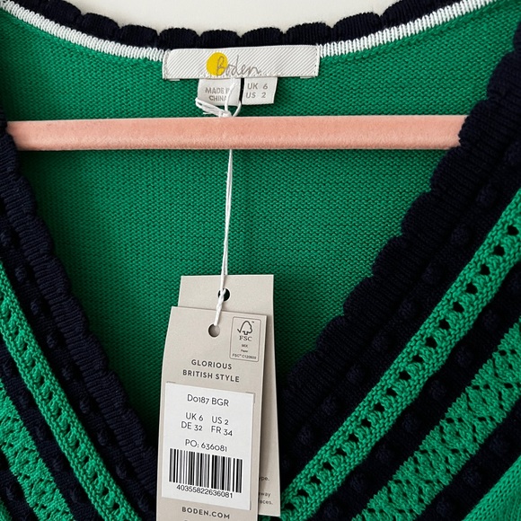 Boden $180 Green Navy V Neck Knitted Cotton Jumper Midi Dress UK6 US2 - Picture 3 of 4